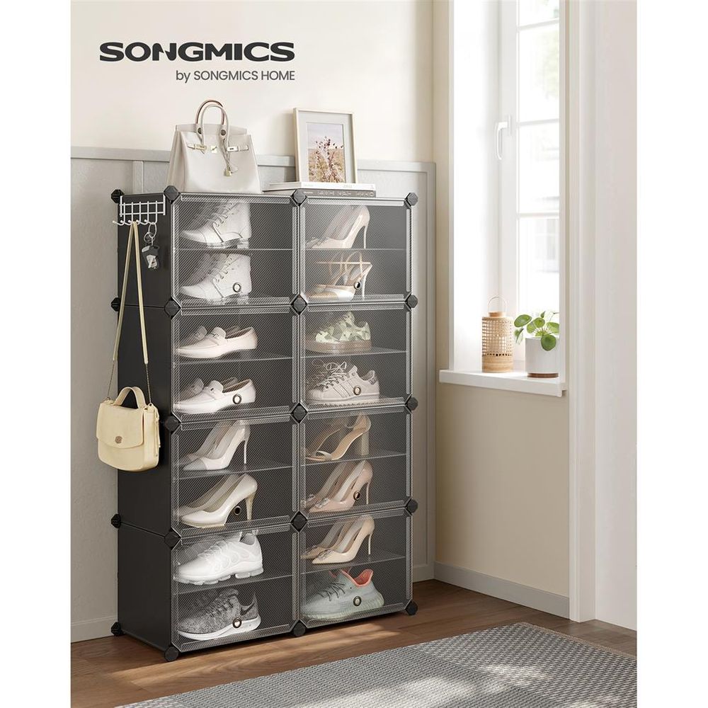 SONGMICS Cubes Plastic Shoe Rack with Doors, Holds Up to 16 to 48 Pair of Shoes 