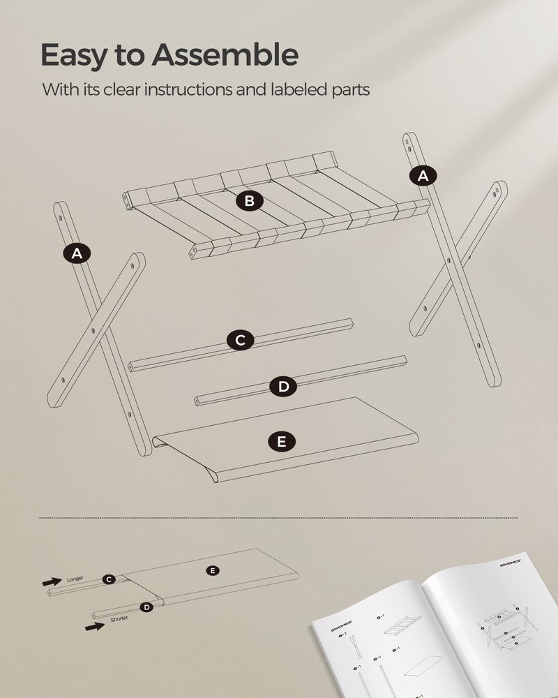 SONGMICS Folding Suitcase Stand with Storage Shelf 
