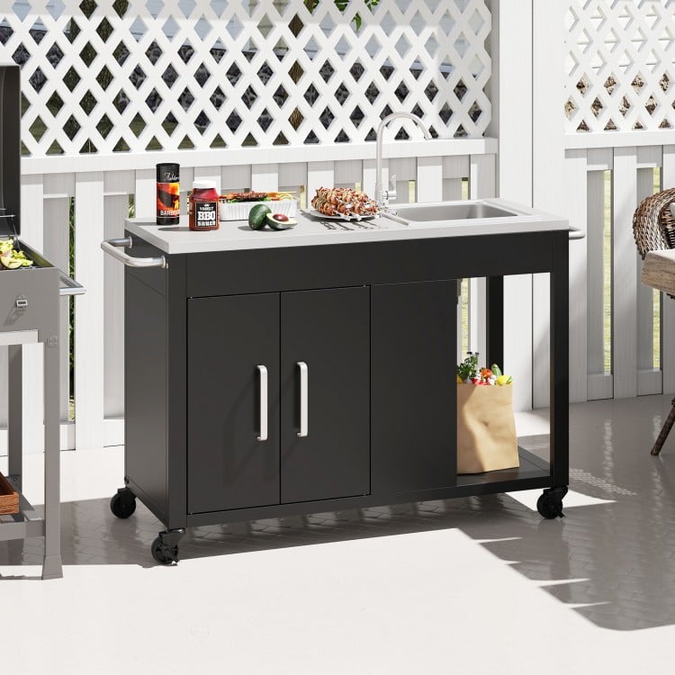 56 Inches Outdoor Grill Table with Sink and Stainless Steel Top