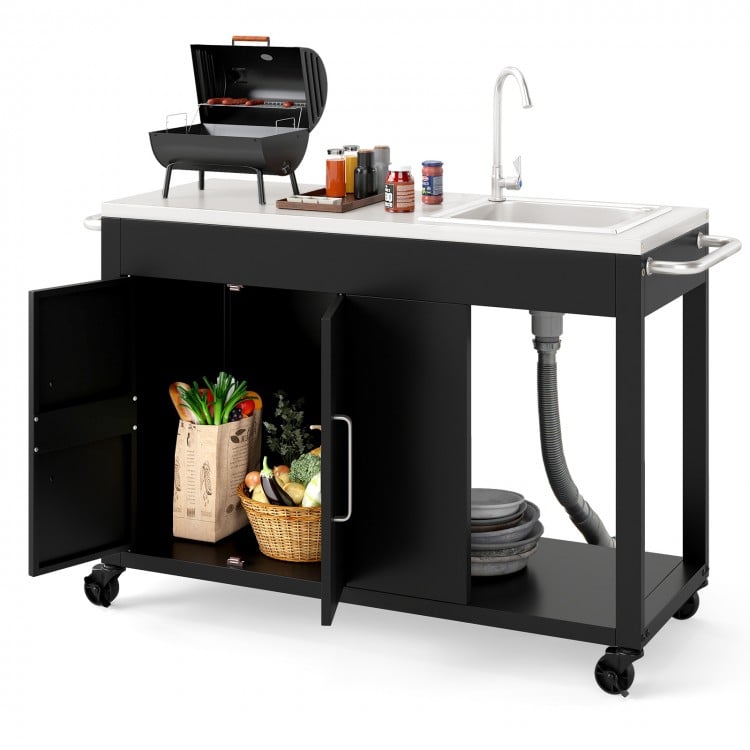 56 Inches Outdoor Grill Table with Sink and Stainless Steel Top