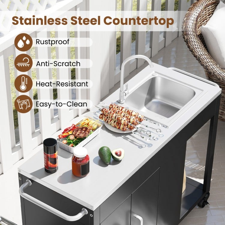 56 Inches Outdoor Grill Table with Sink and Stainless Steel Top
