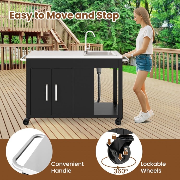56 Inches Outdoor Grill Table with Sink and Stainless Steel Top