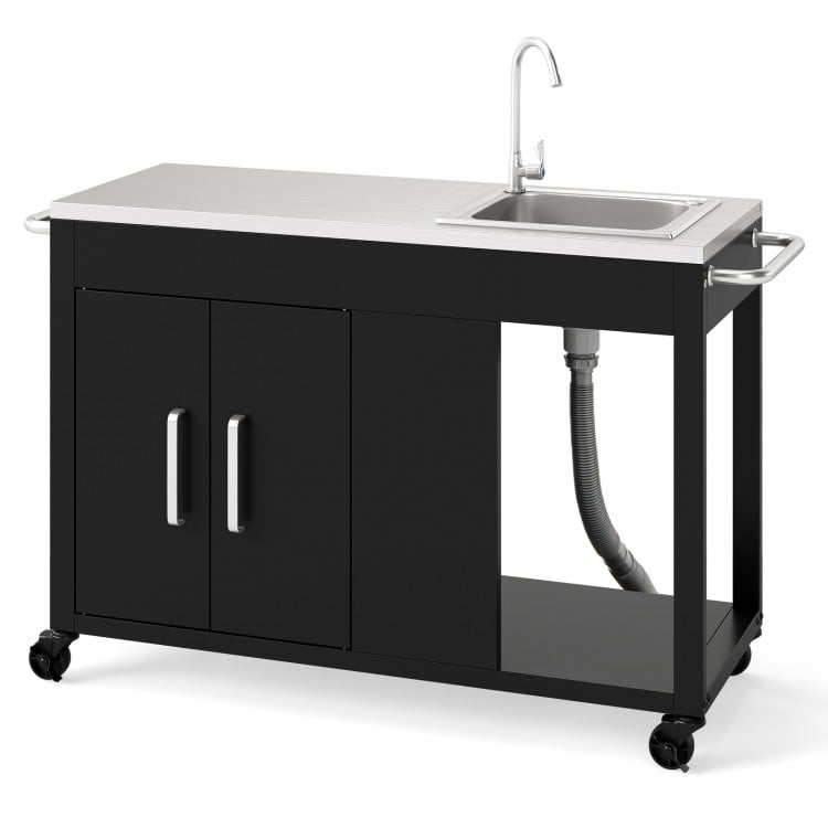 56 Inches Outdoor Grill Table with Sink and Stainless Steel Top
