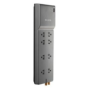 Belkin 8-Outlet Home/Office Surge Protector w/Telephone Line + Extended Cord - 12 foot Cable - Black -3390 Joules