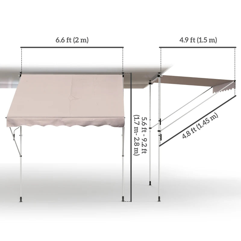6.6'x5' Manual Retractable Patio Awning Window Door Sun Shade Deck Canopy Shelter Water Resistant UV Protector Beige