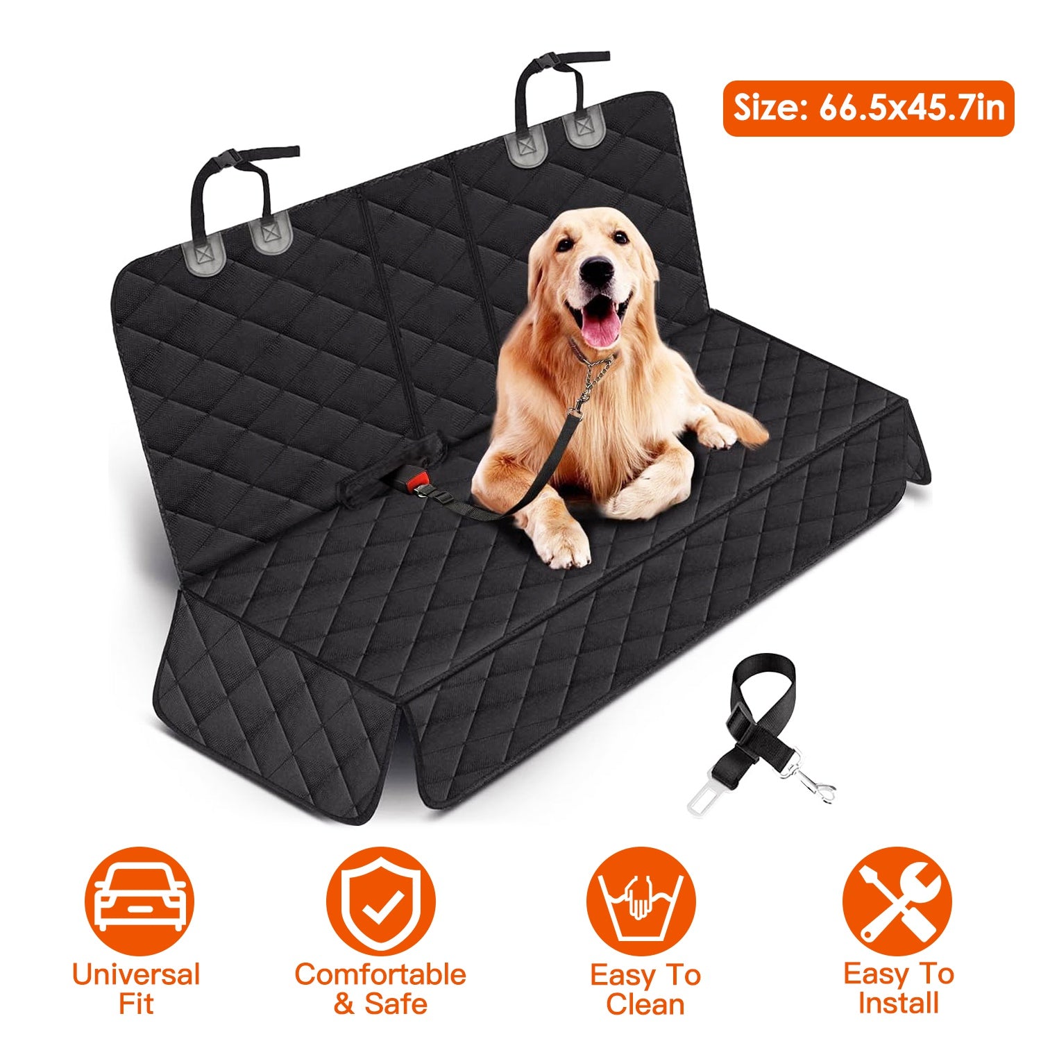 Dog Car Seat Cover Waterproof Scratchproof Pet Car Rear Protector Mat Pet Back Seat Cover with Dog Seat Belt for Car Truck SUV