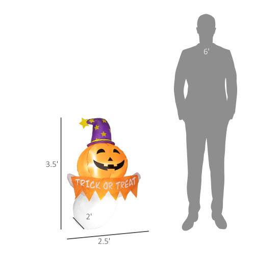 Outsunny 3.4ft Halloween Inflatables Window Sticker Ghost With Orange Face, Blow Up Halloween Decorations Outdoor LED Yard Display, Waterproof 
