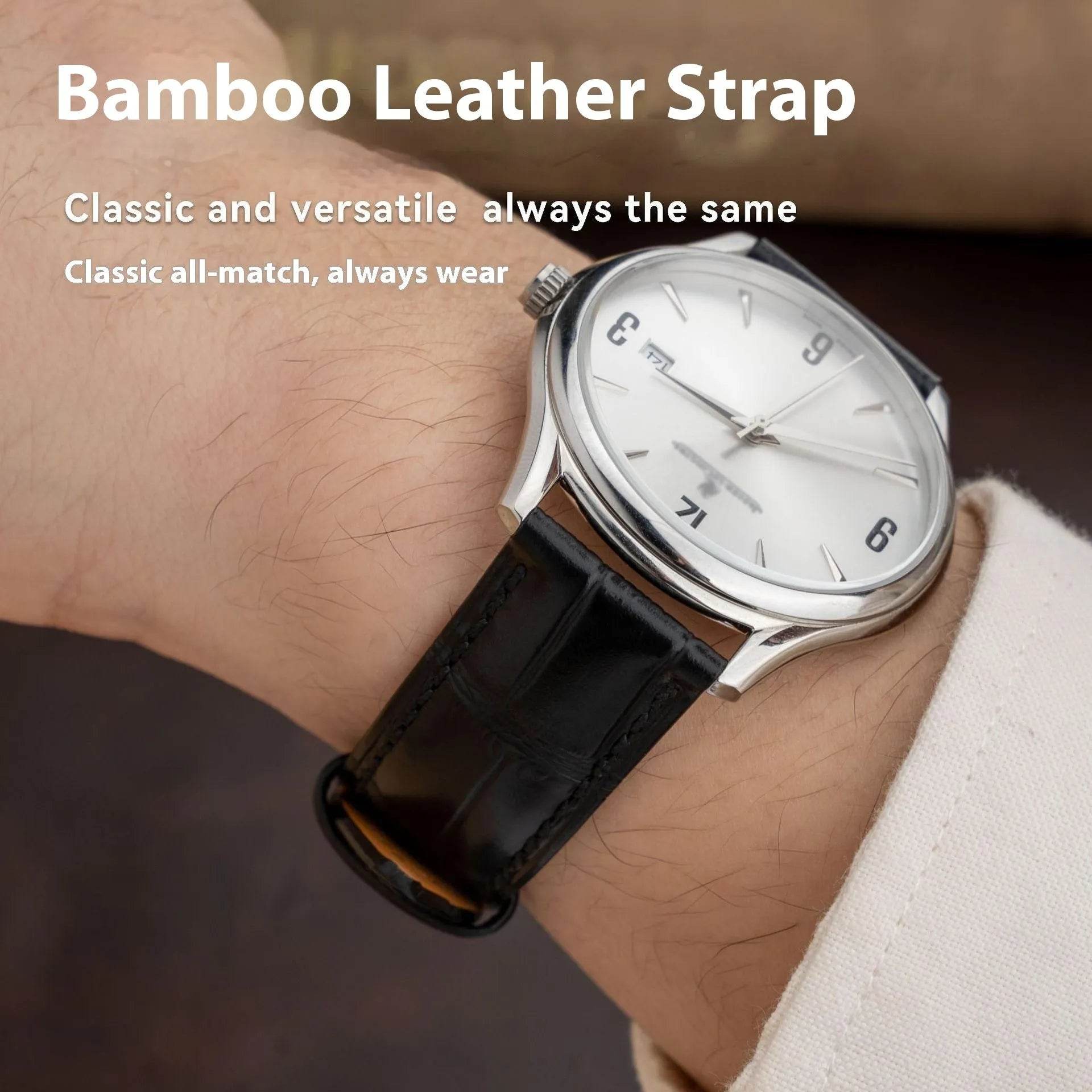 Bamboo Pattern Cow Leather Watch Strap Unisex 