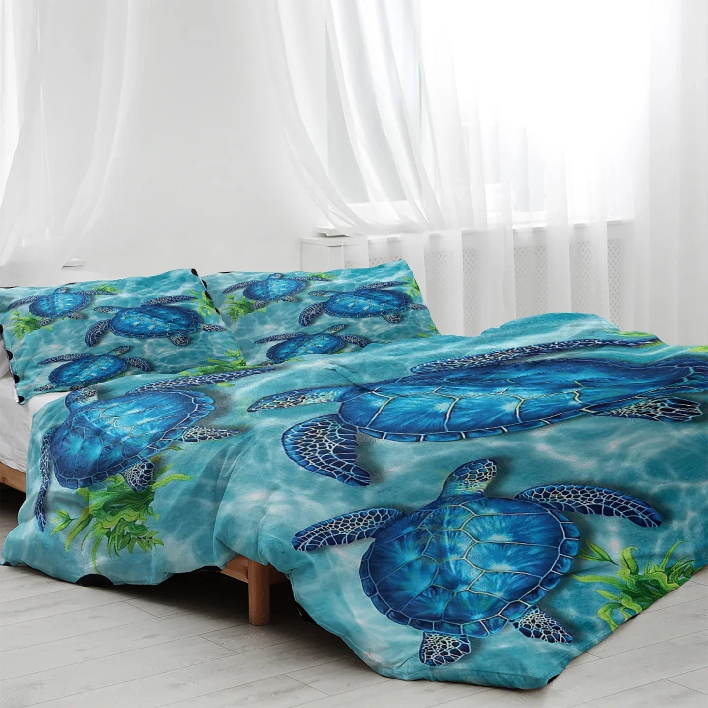 Sea Turtle Pattern Duvet Cover Set 3 Pieces King Size Soft Bedding Set With 2 Pilowcases With Zipper Closure For Home Bedroom For All Seasons 