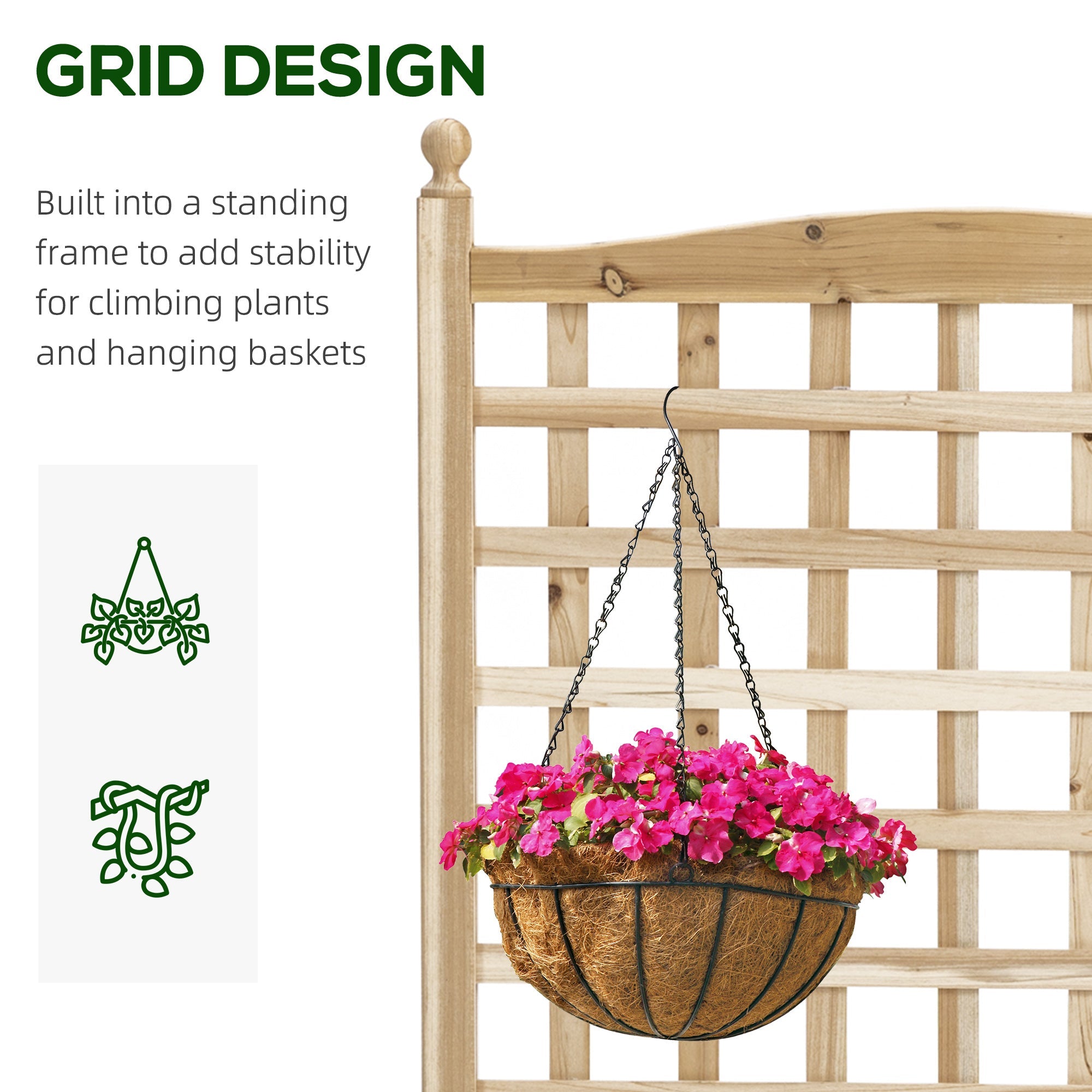 Outsunny Raised Garden Bed with Trellis, Wood Planter Box for Garden, Free Standing Flower Bed, 25.2" x 11" x 47.2" Natural Wood 