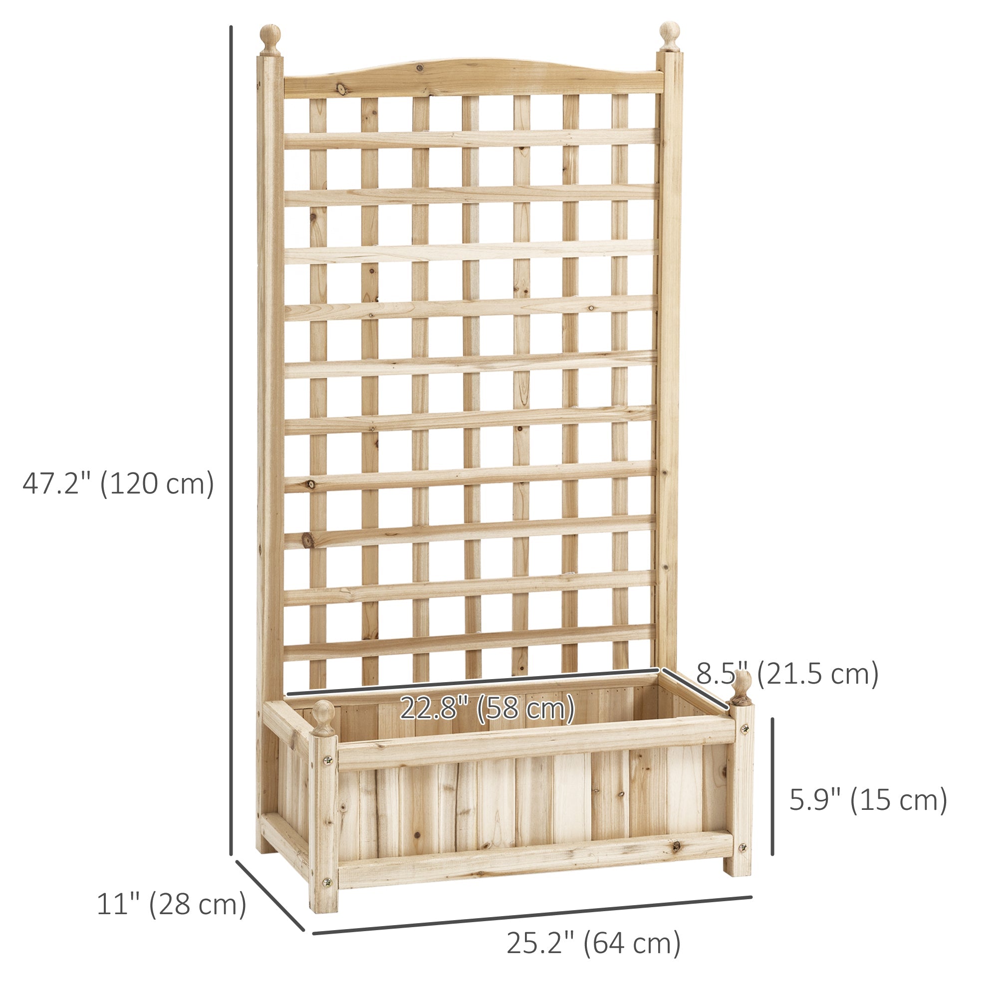 Outsunny Raised Garden Bed with Trellis, Wood Planter Box for Garden, Free Standing Flower Bed, 25.2" x 11" x 47.2" Natural Wood 