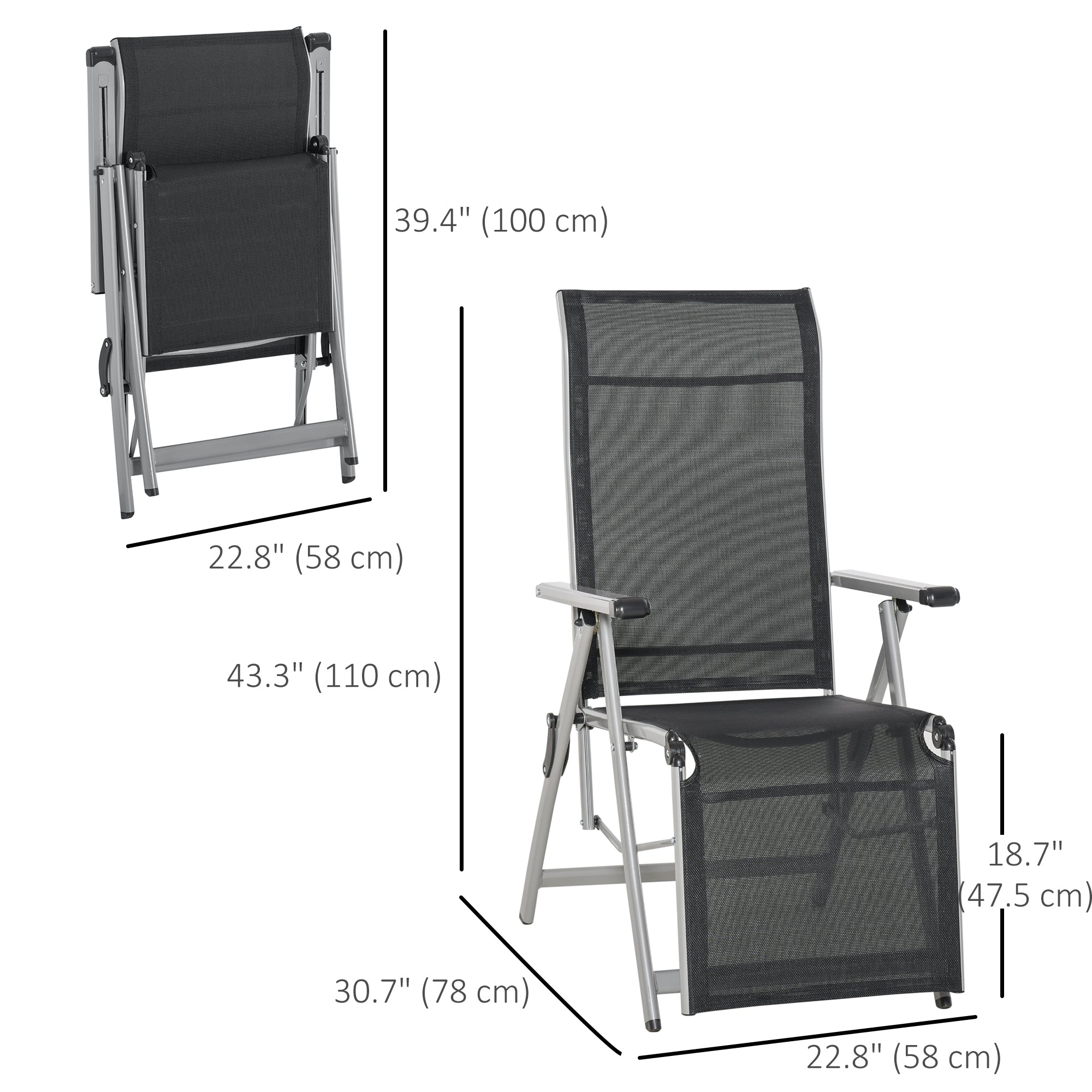 Outsunny Adjustable Folding Lounge Chair: 10-Position Backrest and Footrest for Deck, Beach, Porch, Black Finish 
