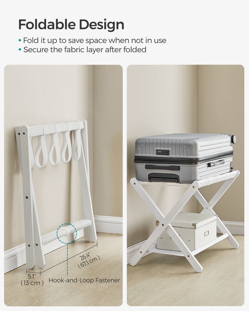SONGMICS Folding Suitcase Stand with Storage Shelf 