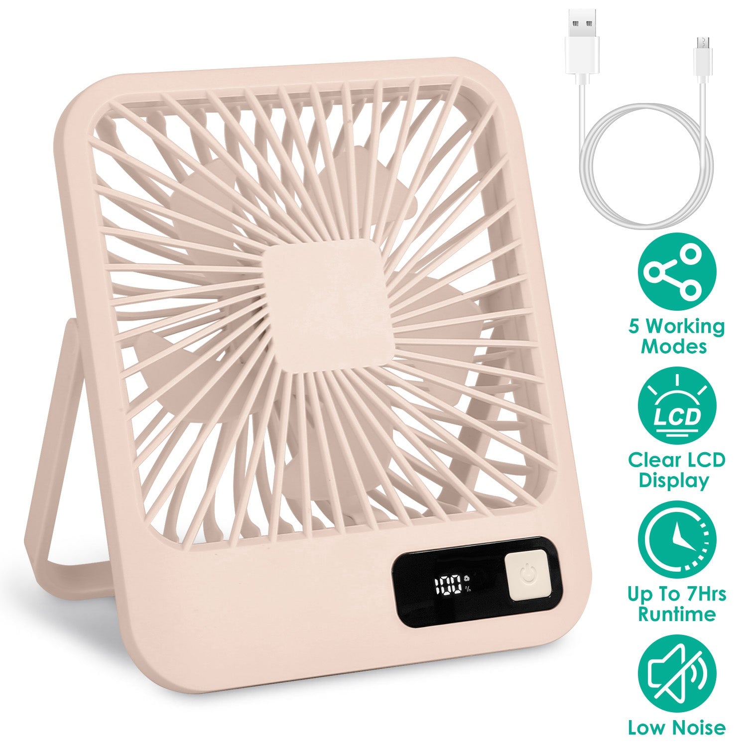 Mini Desktop Cooling Fan Rechargeable Battery Powered Personal Fan Speed Adjustment Strong Airflow Quiet Travel Fan with LCD Display for Home Office T