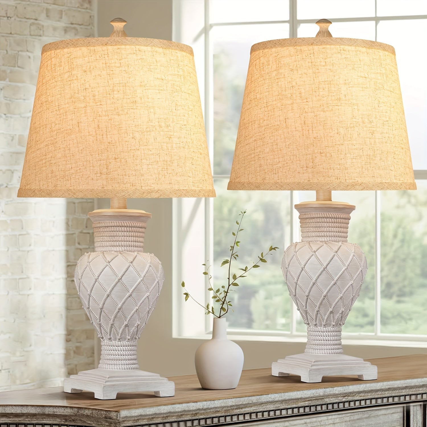Tradition Table Lamp Set Of 2, Farmhouse Boho Bedside Lamps with 3-Color Temperature LED Bulbs 