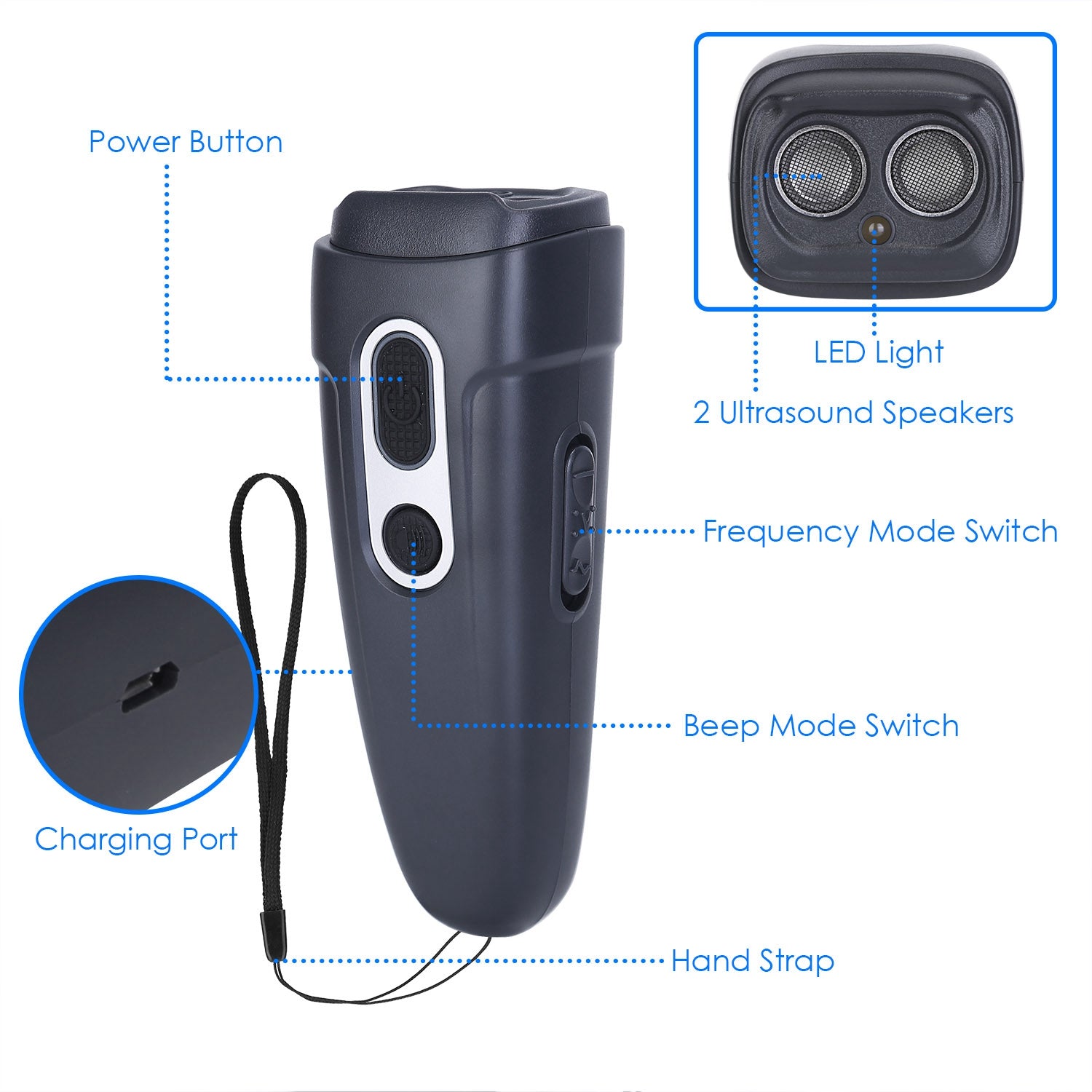 Ultrasonic Anti Barking Device Rechargeable Handheld Dog Barking Deterrent with 4 Modes LED Flashlight Dog Repeller 