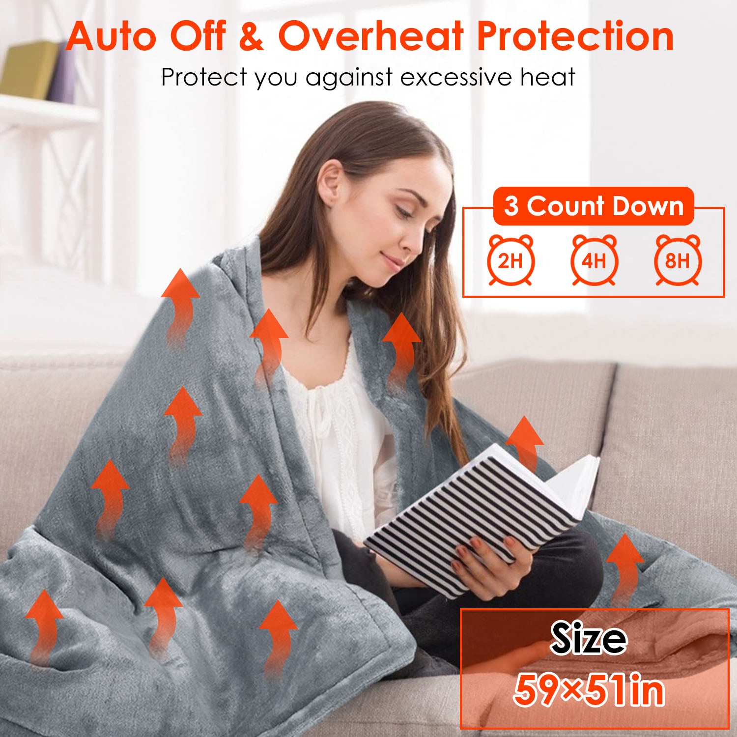 Electric Heated Throw Flannel Heated Blanket with 10 Heat Settings Auto off Washable for Home Office Usage 59x51in