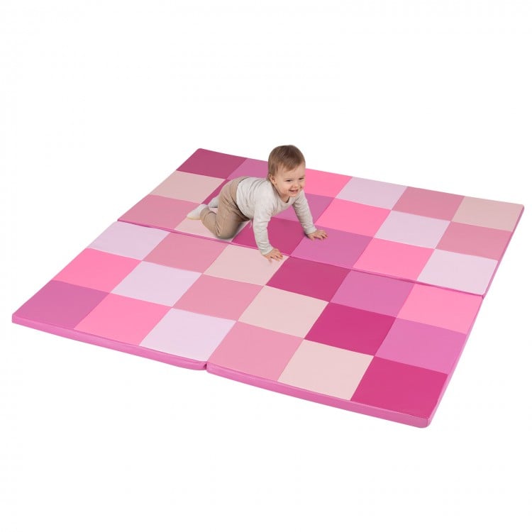 58 Inch Toddler Folding Activity Floor Mat Foam Baby Play Mat-Pink