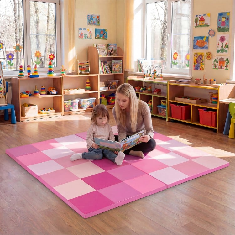 58 Inch Toddler Folding Activity Floor Mat Foam Baby Play Mat-Pink