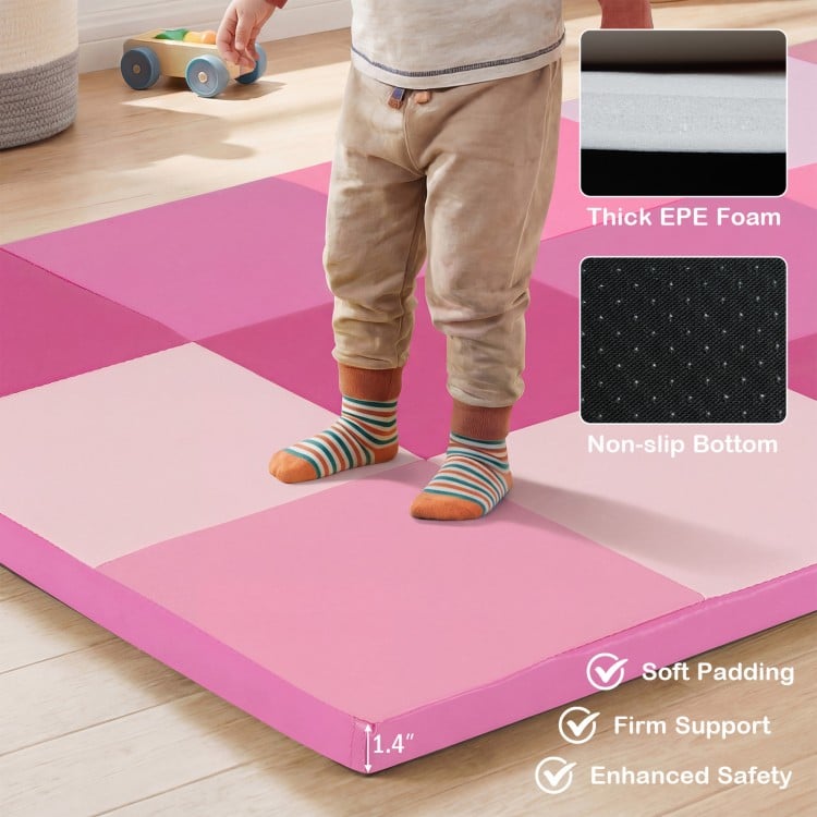 58 Inch Toddler Folding Activity Floor Mat Foam Baby Play Mat-Pink