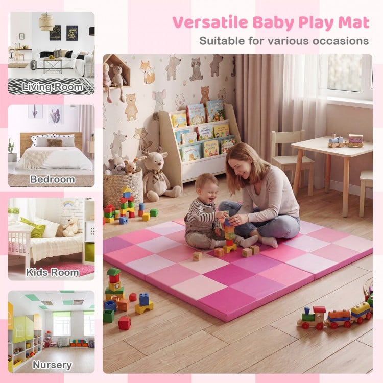 58 Inch Toddler Folding Activity Floor Mat Foam Baby Play Mat-Pink