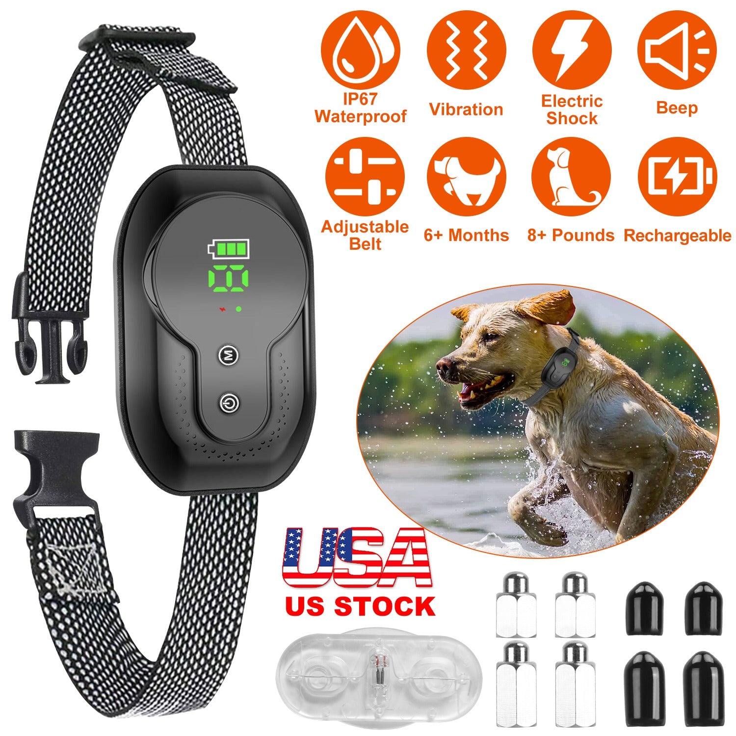 Dog Bark Collar Anti Barking Electric Training Collar Rechargeable Smart Anti-Bark Collar with Beep Vibration Shock Function 5 Intensity Levels