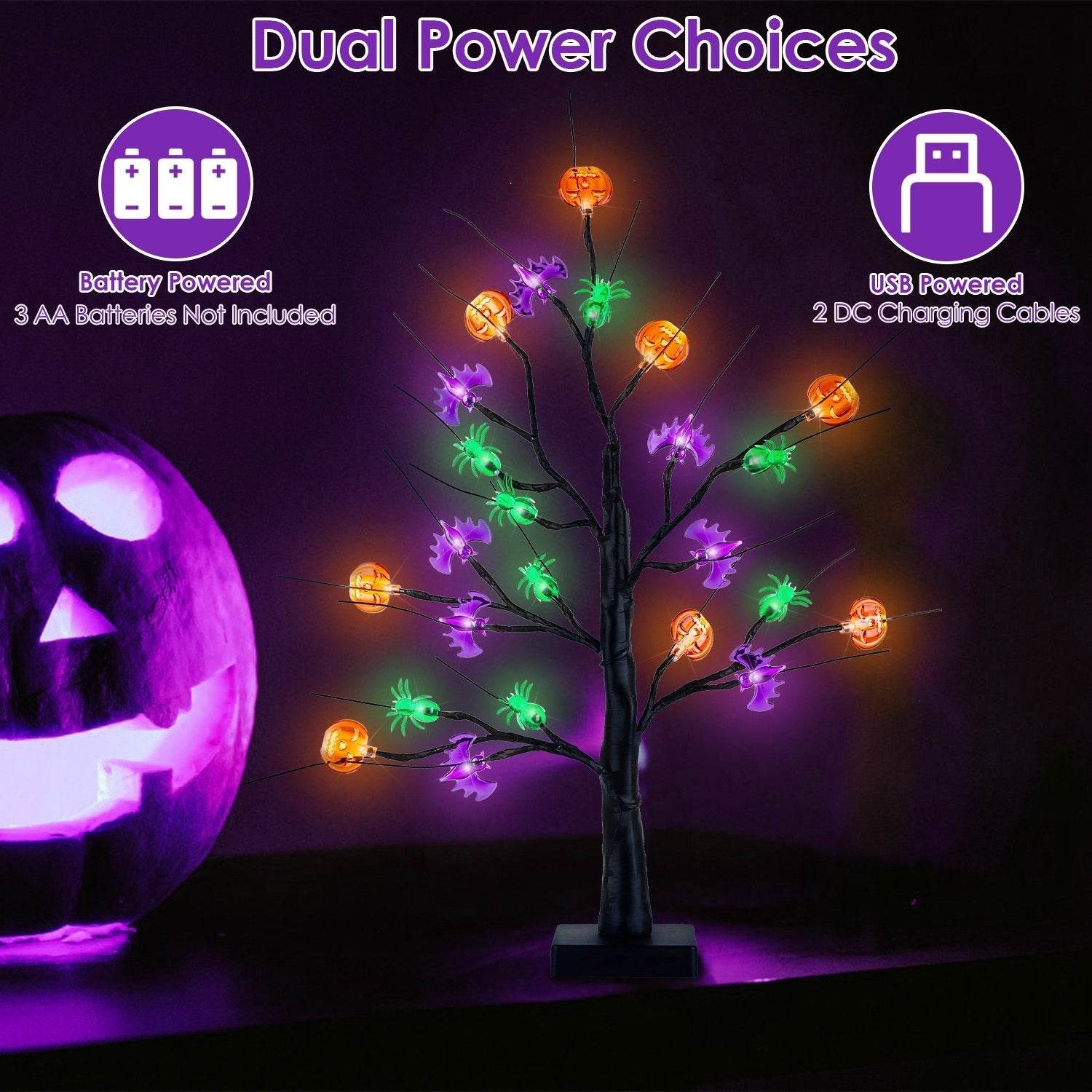 2Pack 1.97FT Lighted Halloween Trees Halloween Indoor Decorations Black Halloween Tree Lights With Timer Adjustable Twigs For Tabletop Party 