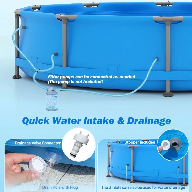 1617 Gallon Outdoor Family Swimming Pool with Metal Frame – 12 ft Above Ground Backyard Pool (Blue/Gray)