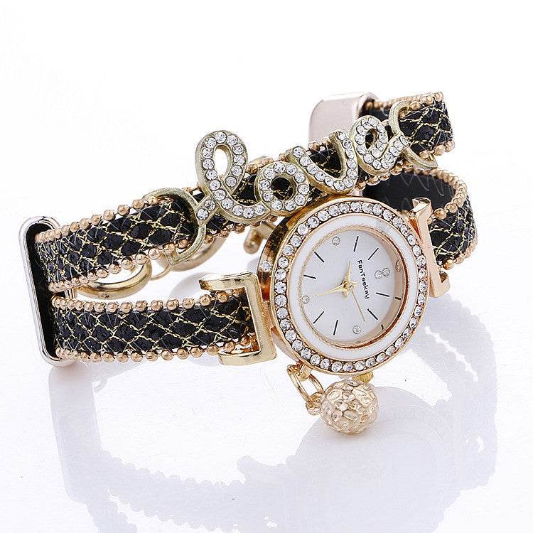 Fashion Women Rhinestone Leather Bracelet watch 