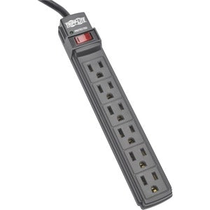 Tripp Lite Power Strip 6 Outlet NEMA 5-15R AC 6 ' Cord 5-15P Black Housing - NEMA 5-15P - 6 x NEMA 5-15R - 6 ft Cord - 15 A Current - 120 V AC Voltage - 1875 W - Wall-mountable/Desk-mountable