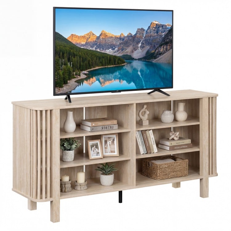 59 Inch TV Stand for TVs Up to 55 Inches with Adjustable Shelves-Natural
