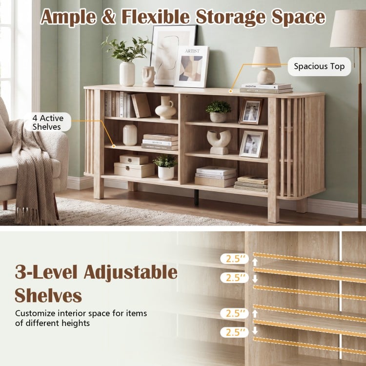 59 Inch TV Stand for TVs Up to 55 Inches with Adjustable Shelves-Natural