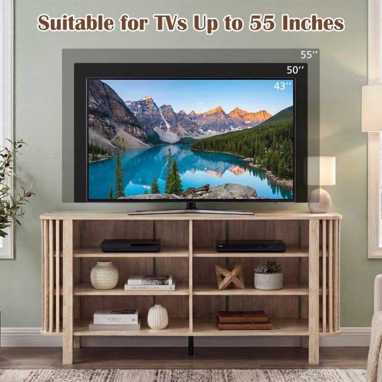 59 Inch TV Stand for TVs Up to 55 Inches with Adjustable Shelves-Natural