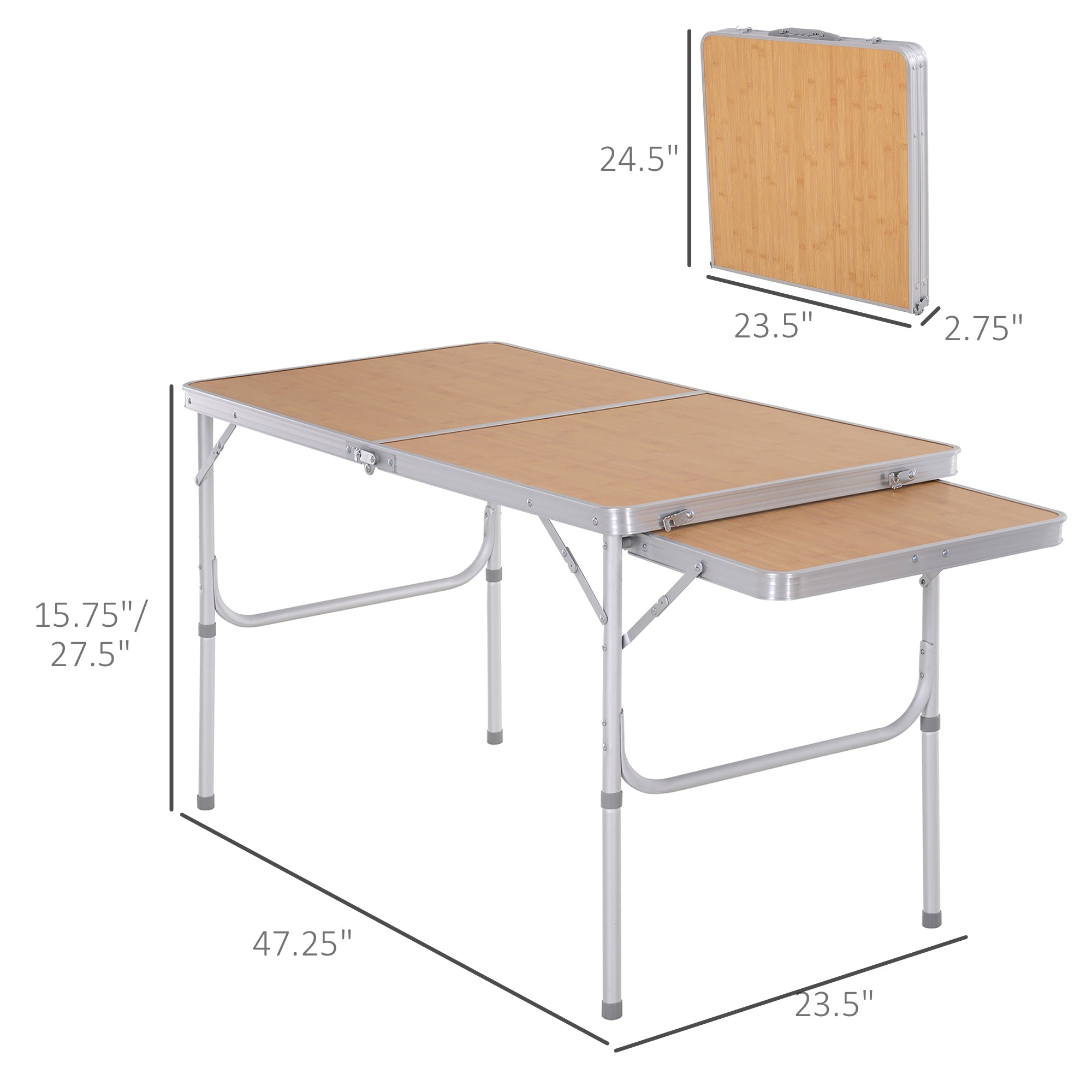 Outsunny Portable Picnic Table with Slide Shelf Foldable Design 2 Adjustable Heights for Outdoor Use 