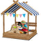 Outdoor Wooden Sandbox with Cover for 3-7 Years Old, Backyard, Brown