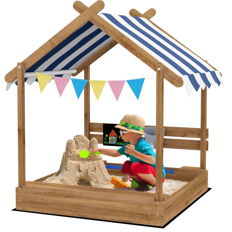 Outdoor Wooden Sandbox with Cover for 3-7 Years Old, Backyard, Brown