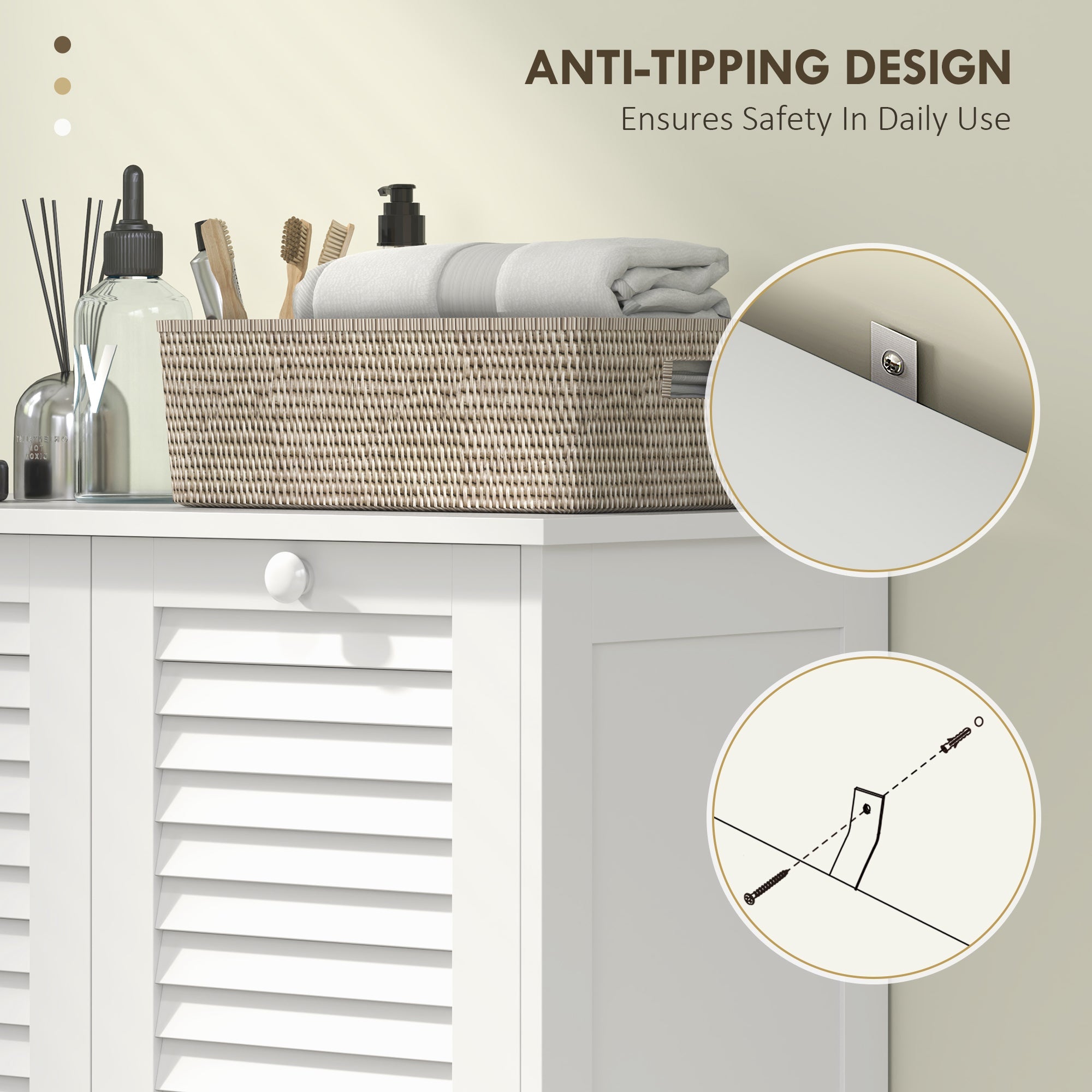 HOMCOM Tilt Out Laundry Cabinet, Laundry Basket Cabinet with 2 Baskets and 2 Louvered Doors, White 