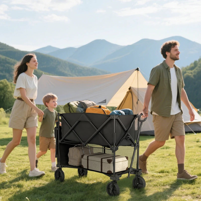 Double Decker Folding Wagon Cart, 450LBS & 350L Capacity Collapsible Garden Cart for Camping Sports Shopping and Beach