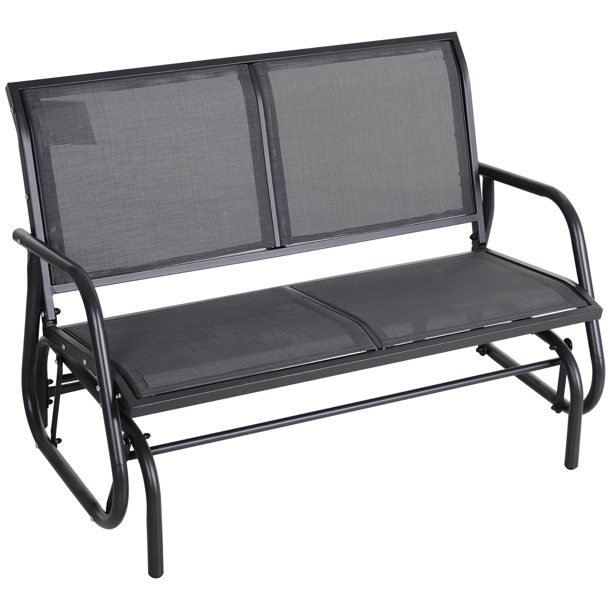 Outsunny Patio Double Glider Outdoor Steel Sling Fabric Gliding Bench Garden Swing Chair Heavy-Duty Porch Rocker Garden Loveseat Grey 