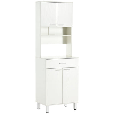 HOMCOM White 71"H Kitchen Pantry Cabinet: Freestanding Cupboard with Microwave Stand and Storage Cabinet for Dining Room, Living Room 