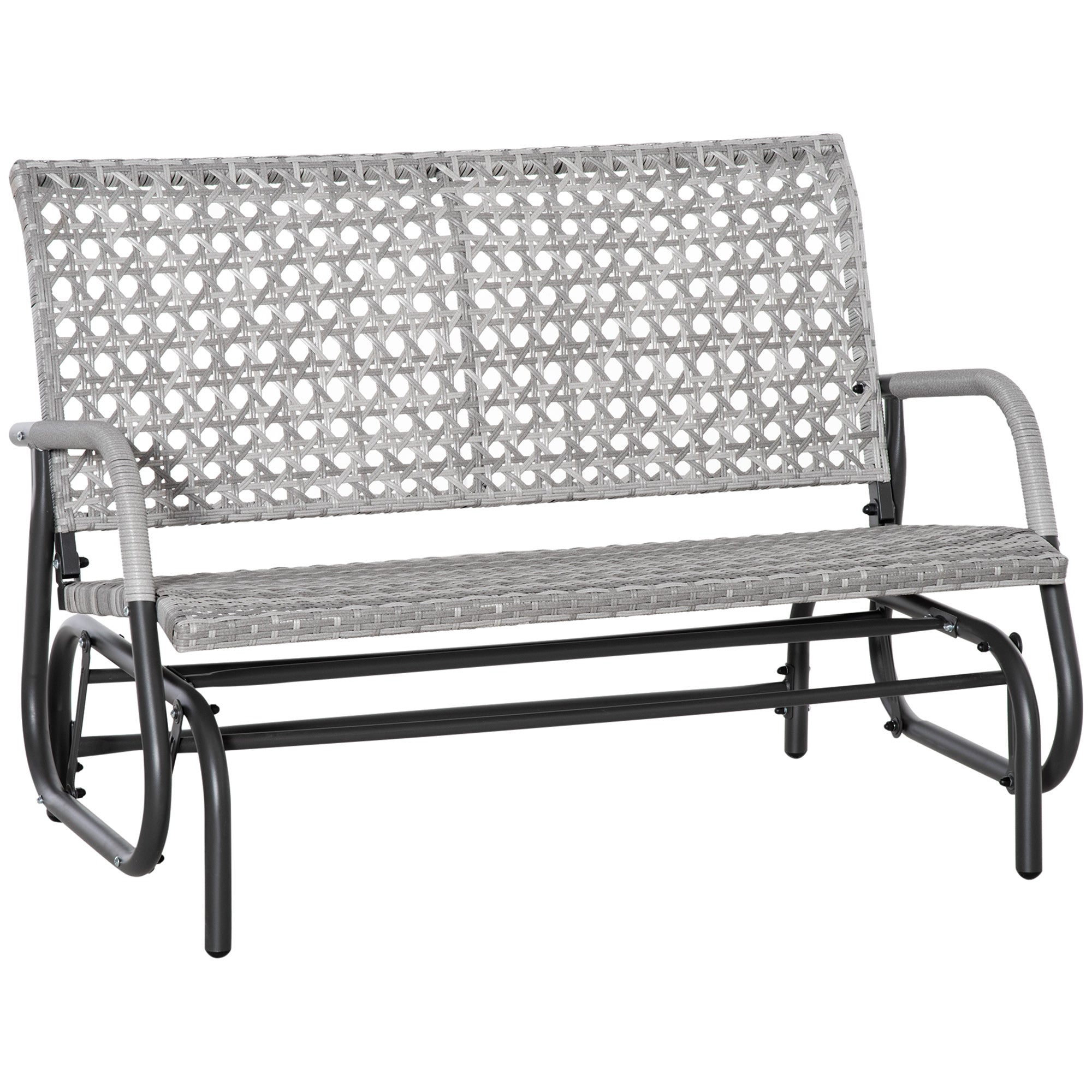 Outsunny 2-Person Outdoor PE Rattan Swing Glider Chair, Patio Garden Loveseat Rocking Bench, w/ Extra Wide Seat & Curved Backrest 