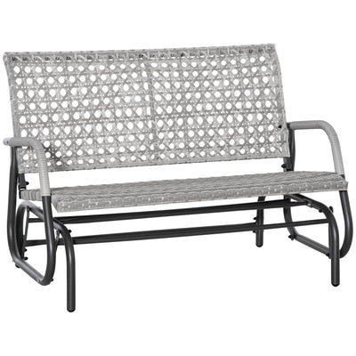 Outsunny 2-Person Outdoor PE Rattan Swing Glider Chair, Patio Garden Loveseat Rocking Bench, w/ Extra Wide Seat & Curved Backrest 