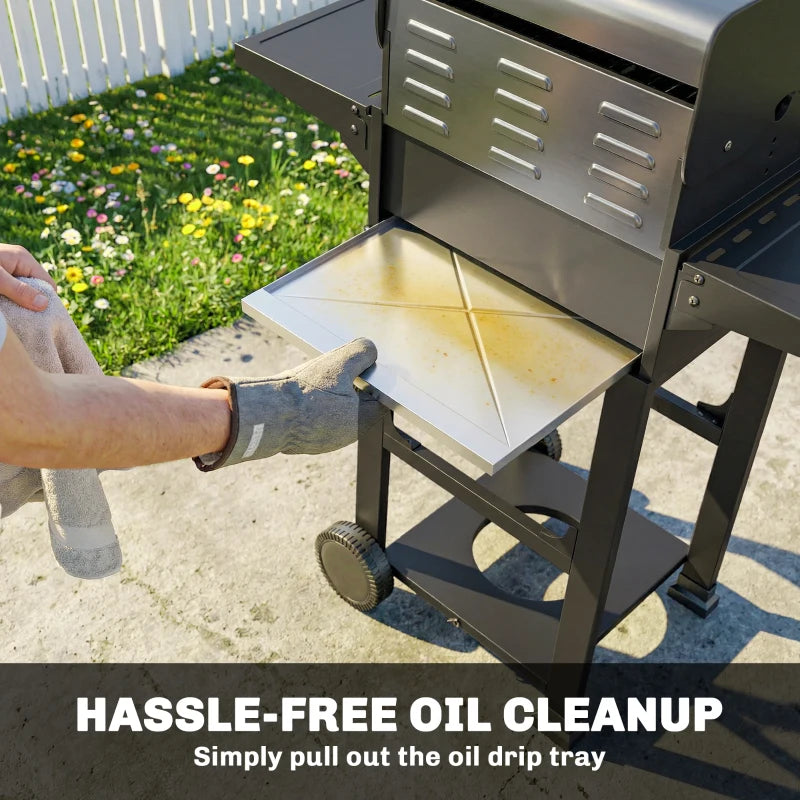 Outsunny 2 Burner Propane Gas Grill with Wheels, 18,400 BTU Portable BBQ Grill with Foldable Side Shelves, Warming Rack, Black