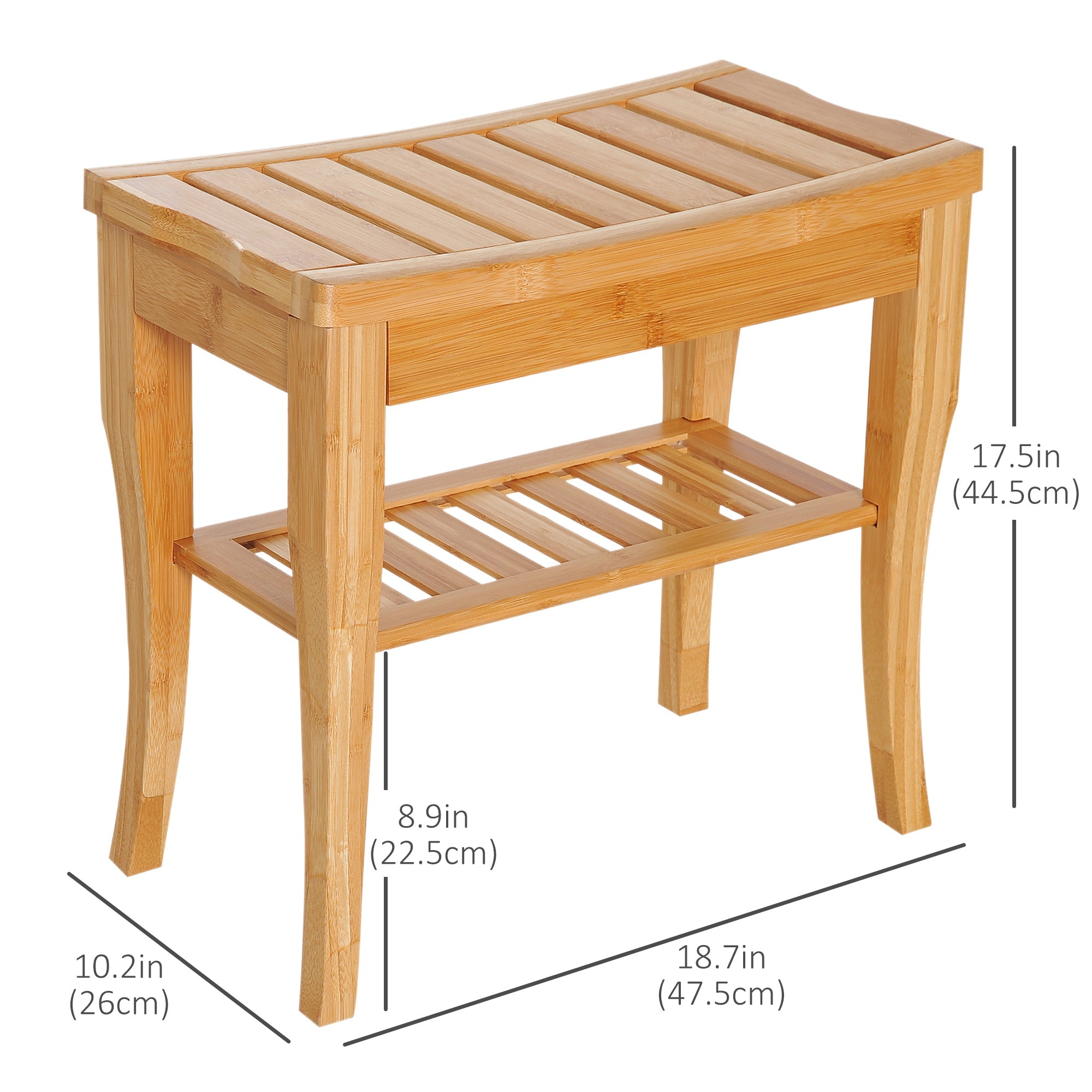 HOMCOM Bamboo Bliss: Spa Bath Seat Shower Bench with 20" Organizer Shelf, Bathroom Stool for Relaxation 