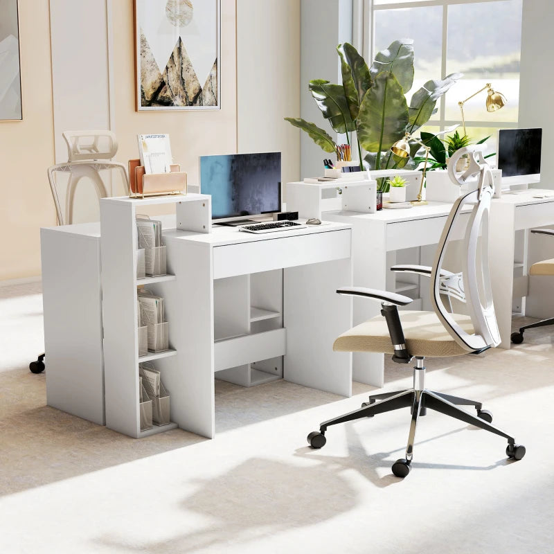 Desk with Storage, Computer Desk with 3 Open Shelves and Drawer White