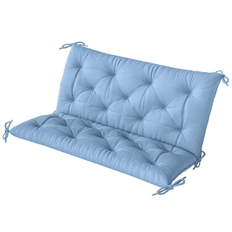 Garden Bench Cushion with Backrest, Non-Slip 2 Seater Soft Pad with Ties, Blue