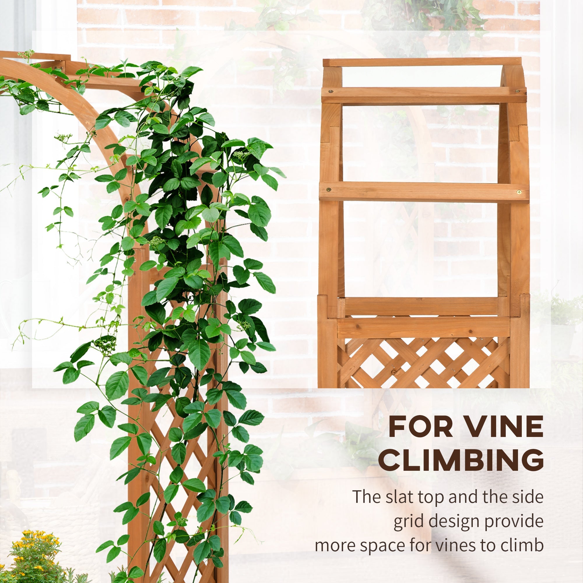 Outsunny Raised Garden Bed with Arch Trellis, Freestanding Outdoor Planter Box for Vine Climbing Plant Flower Herb, Brown 