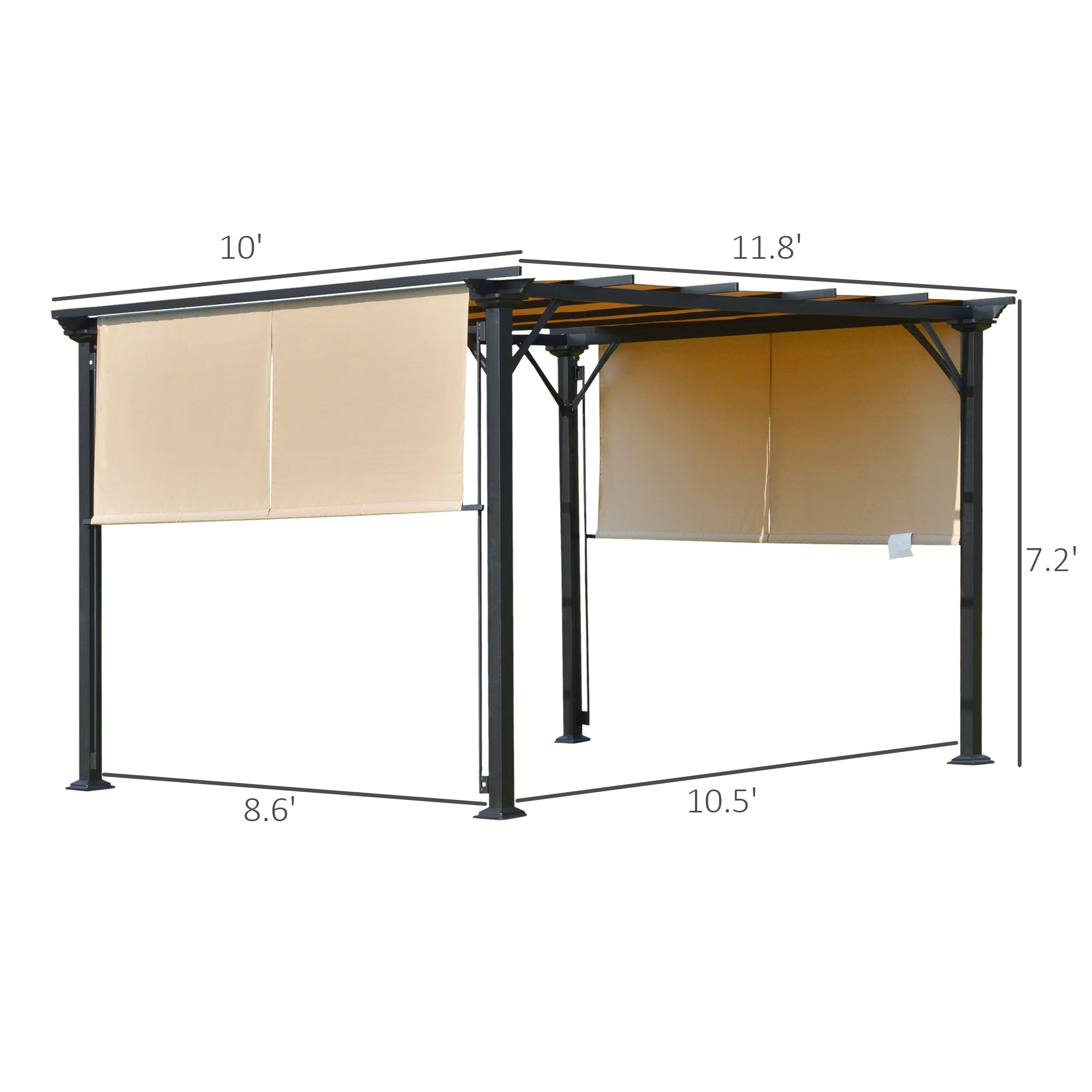 Outsunny Patio Gazebo Pergola 12'x10' with Retractable Canopy Roof Steel Frame Unique Design Beige 