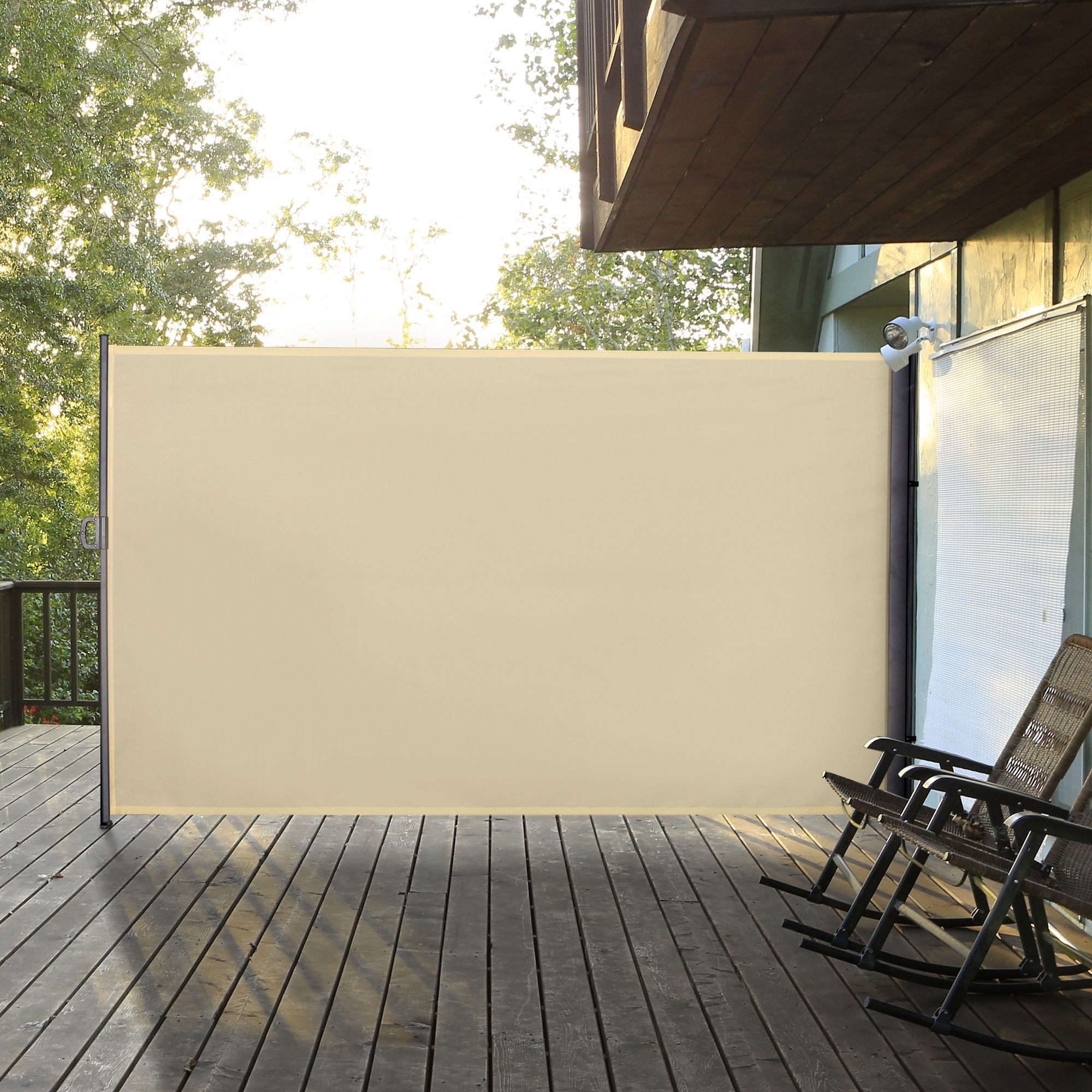 Outsunny Retractable Side Awning 118" x 79" UV Wind Resistant Outdoor Privacy Screen Folding Patio Cream White 