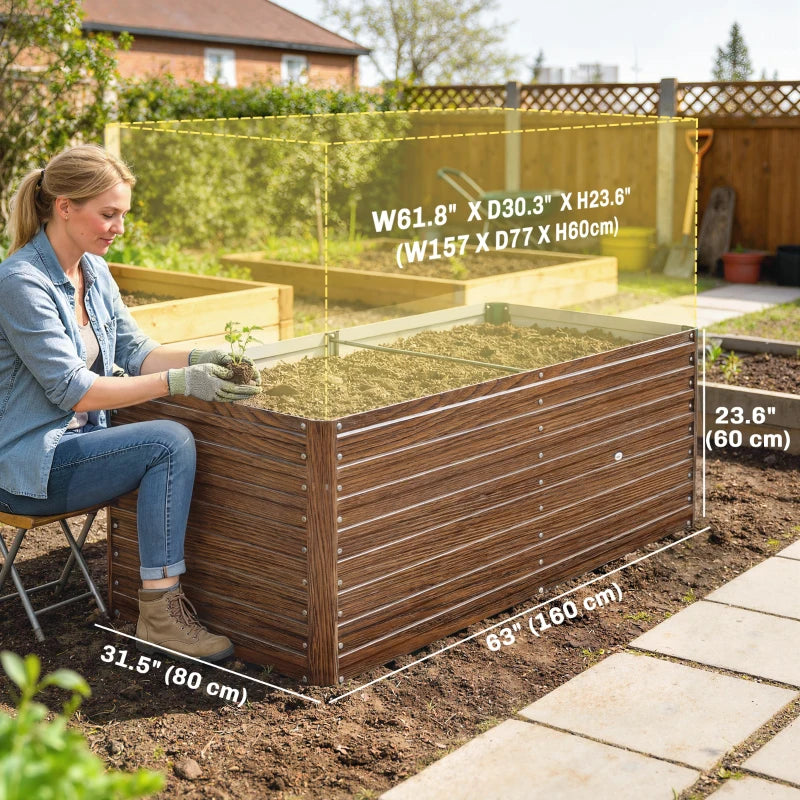5' x 3' x 2' Raised Garden Bed, Galvanized Planter Box for Growing Flowers, Herbs and Vegetables Dark Brown Wood Effect